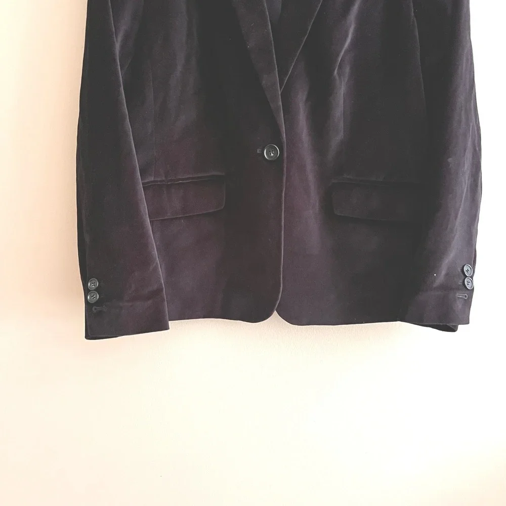 Talbots Womens Velvet Blazer Jacket Classic Black Cotton Single Button Sz 14
